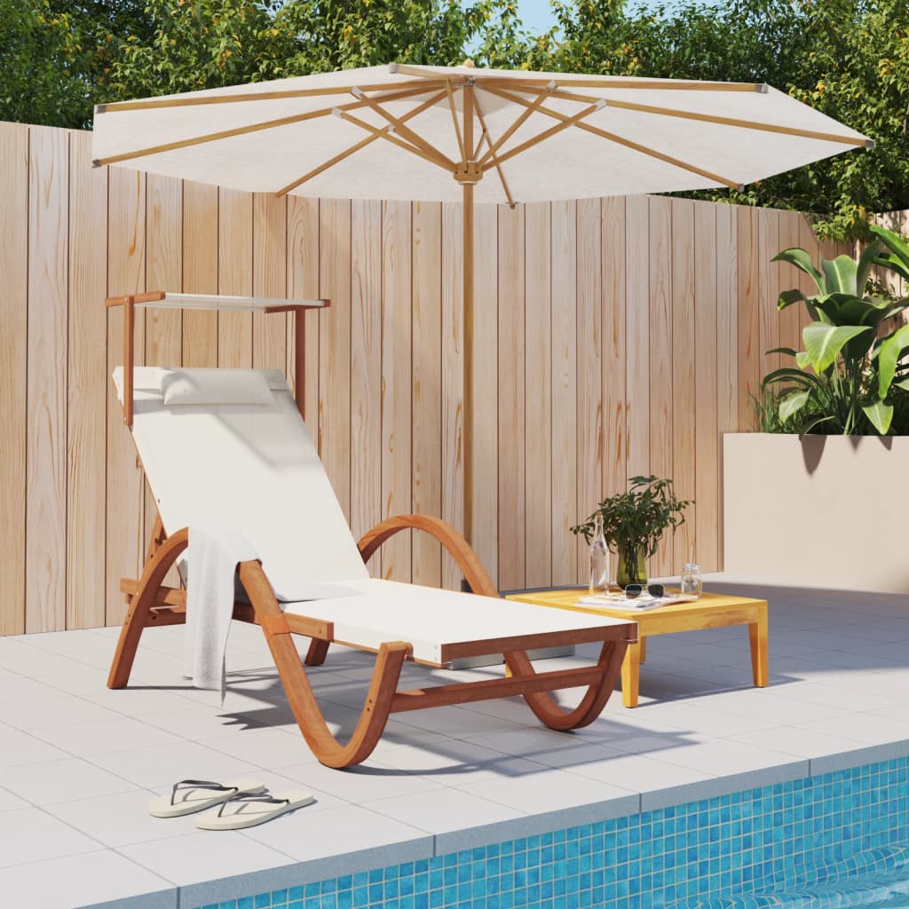 Sun Lounger with Canopy Gray Textilene and Solid Wood Poplar