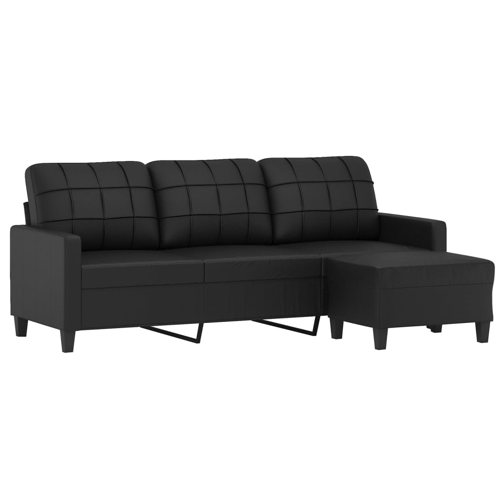 3-Seater Sofa with Footstool Black 70.9" Faux Leather