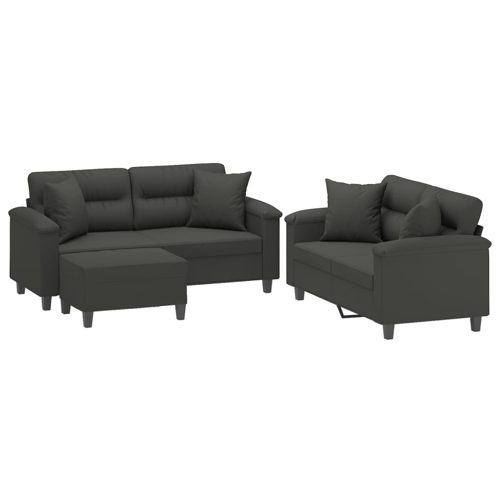 3 Piece Sofa Set with Pillows Dark Gray Microfiber Fabric