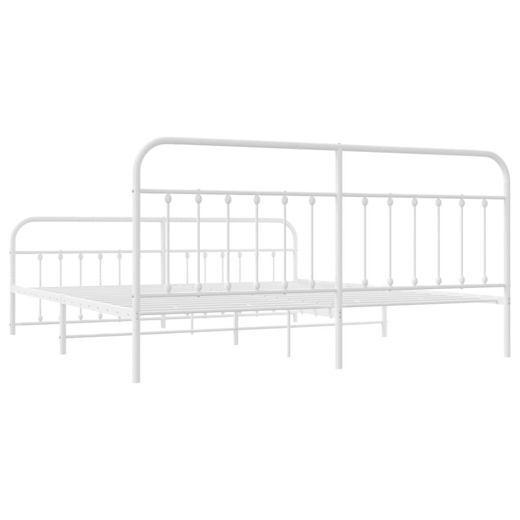 Metal Bed Frame without Mattress with Footboard White 76"x79.9"