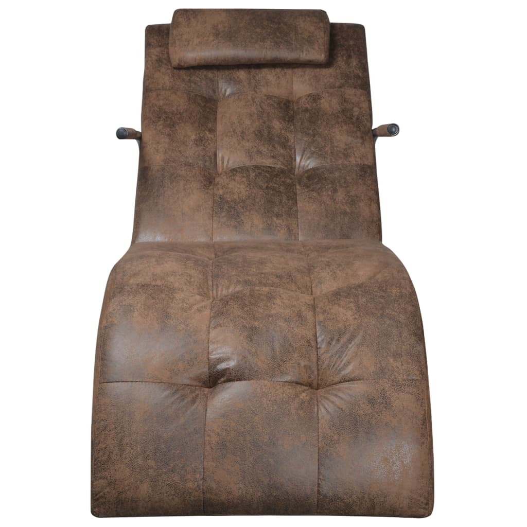 Chaise Longue with Pillow Brown Suede Look Fabric