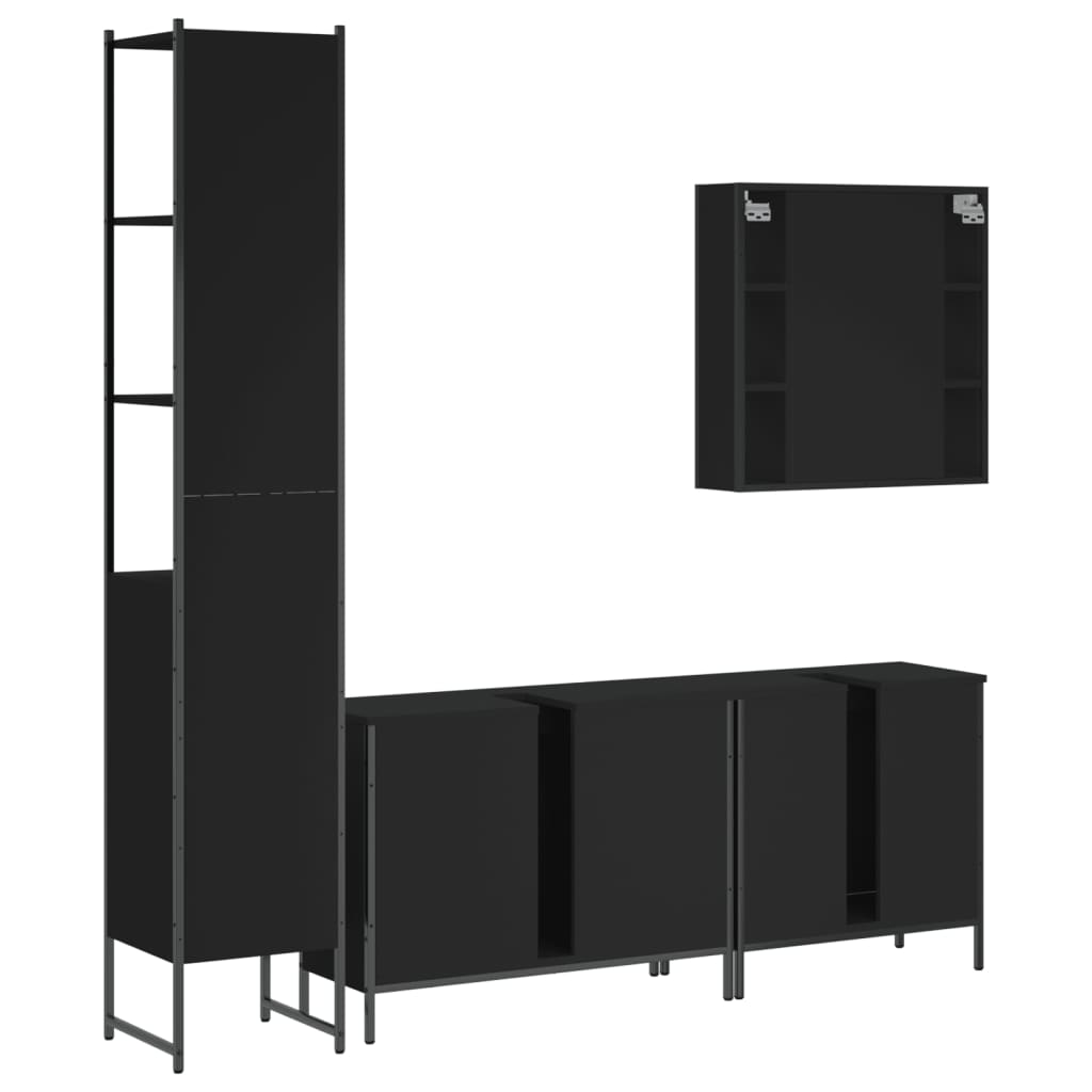 4 Piece Bathroom Cabinet Set Black Engineered Wood