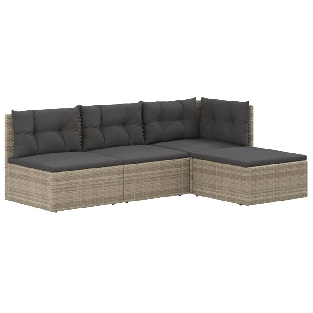 4 Piece Patio Lounge Set with Cushions Gray Poly Rattan