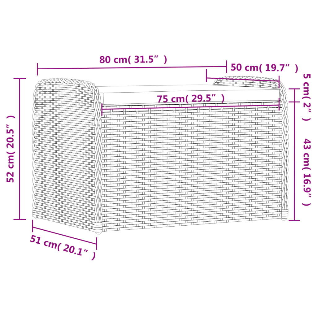 Storage Bench with Cushion Gray 31.5"x20.1"x20.5" Poly Rattan