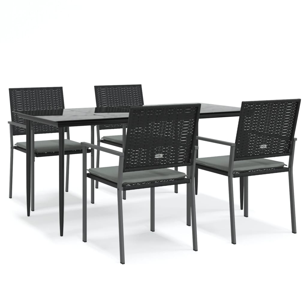 5 Piece Patio Dining Set with Cushions Poly Rattan and Steel