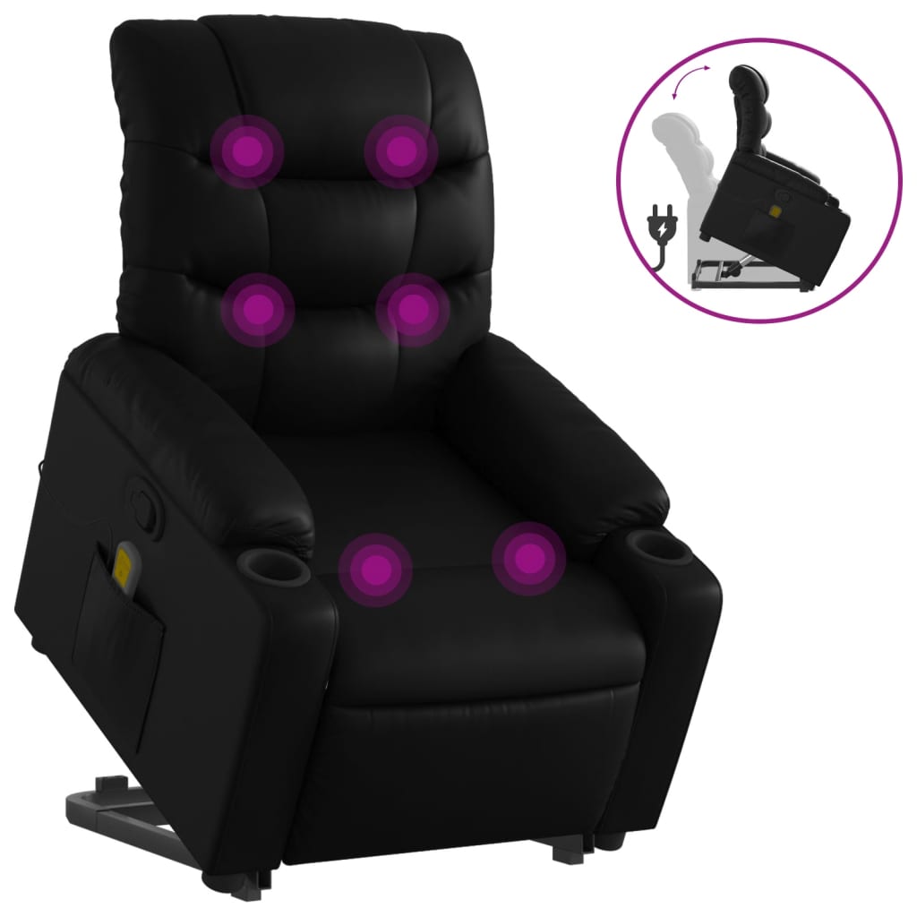 Stand up Massage Recliner Chair Black Faux Leather