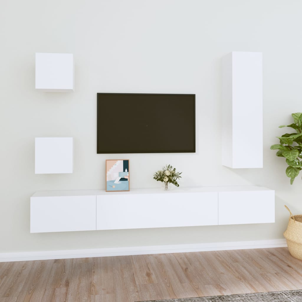 5 Piece TV Stand Set White Engineered Wood