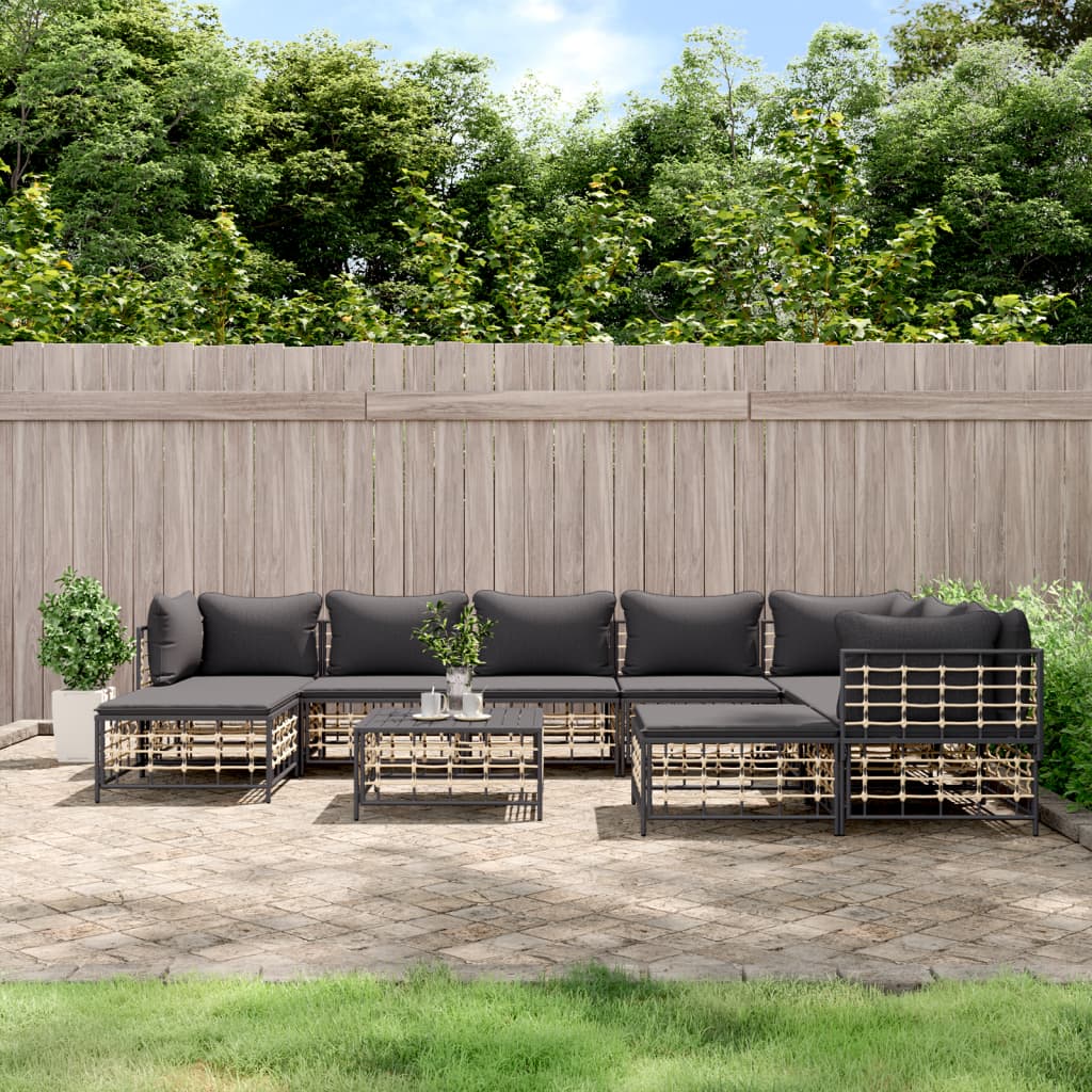 10 Piece Patio Lounge Set with Cushions Anthracite Poly Rattan