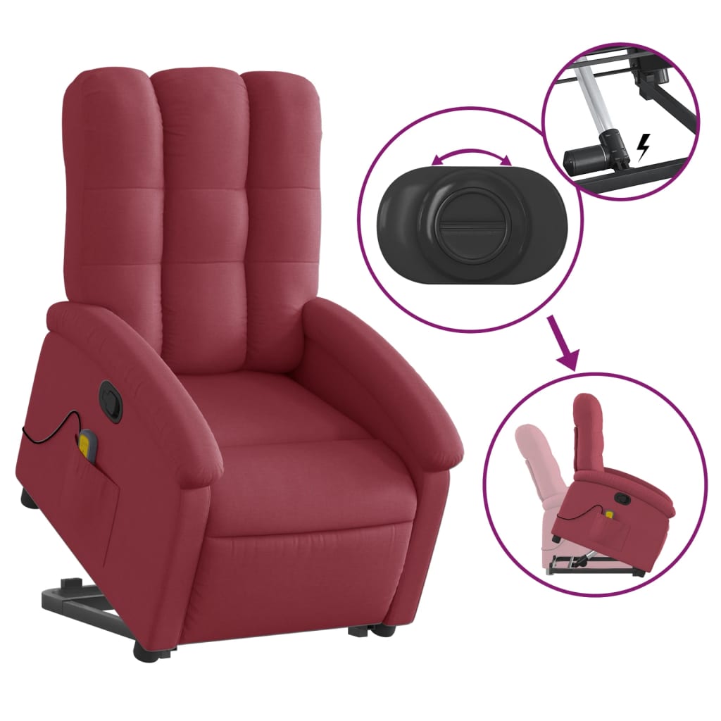 Stand up Massage Recliner Chair Wine Red Fabric