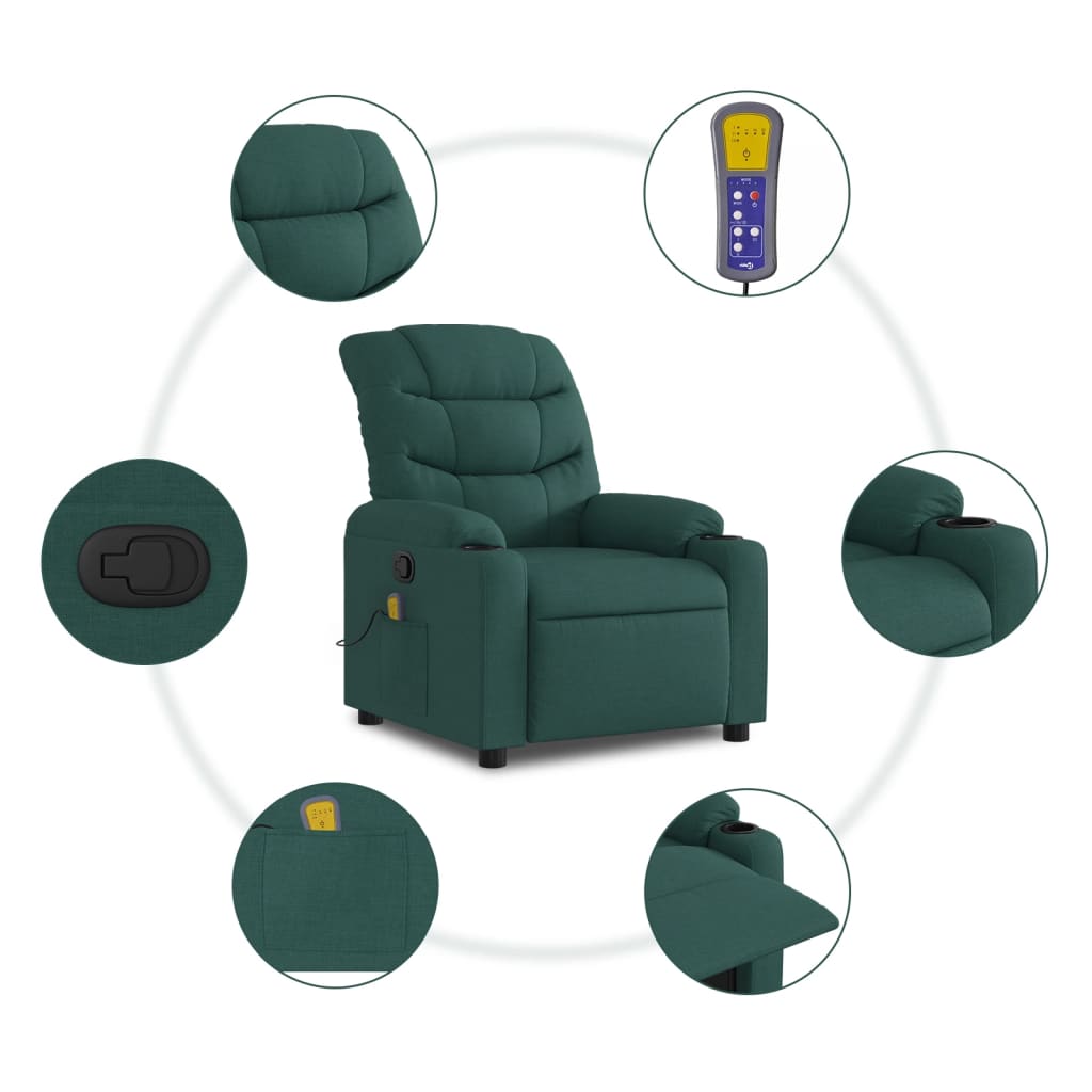 Massage Recliner Chair Dark Green Fabric