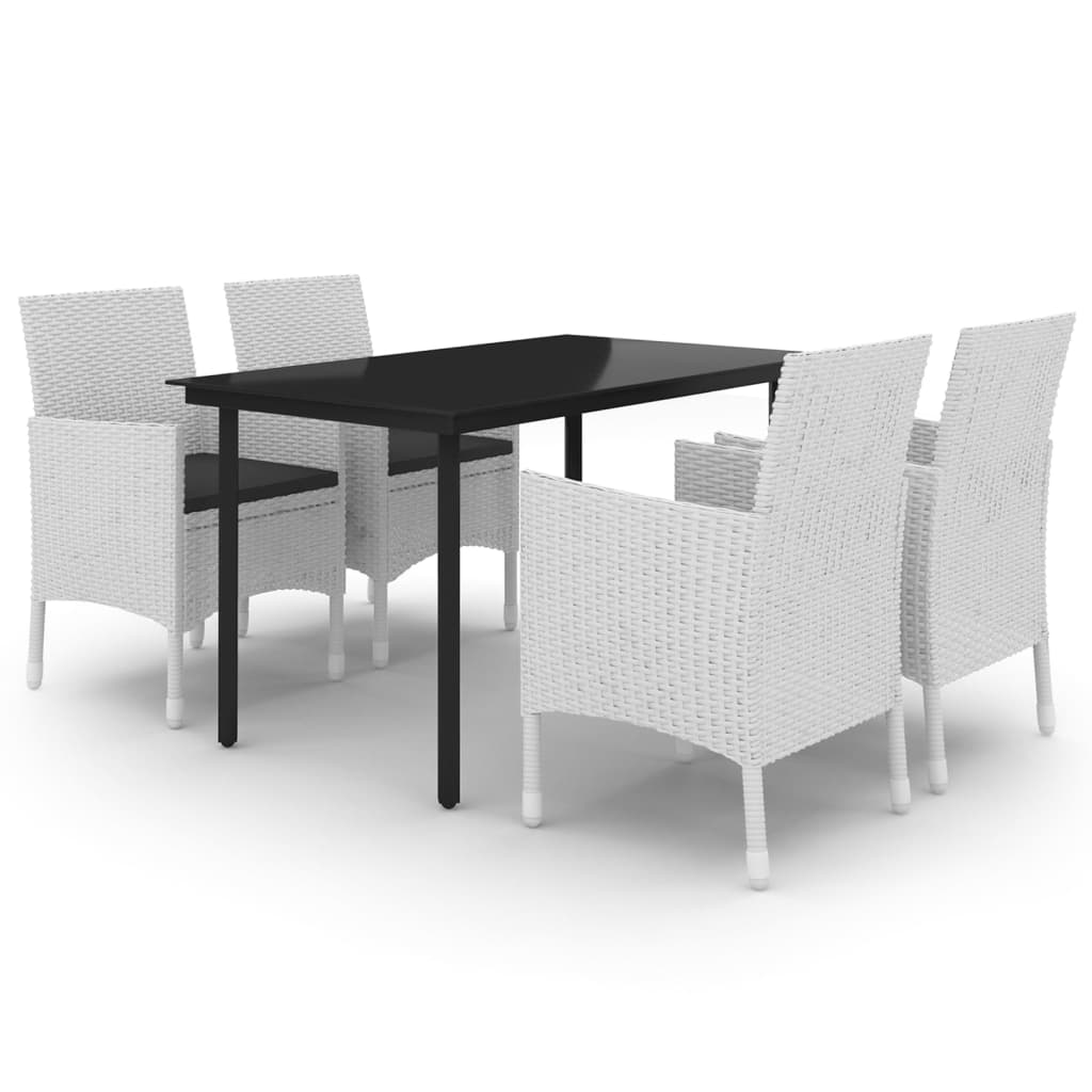 5 Piece Patio Dining Set with Cushions Poly Rattan and Glass