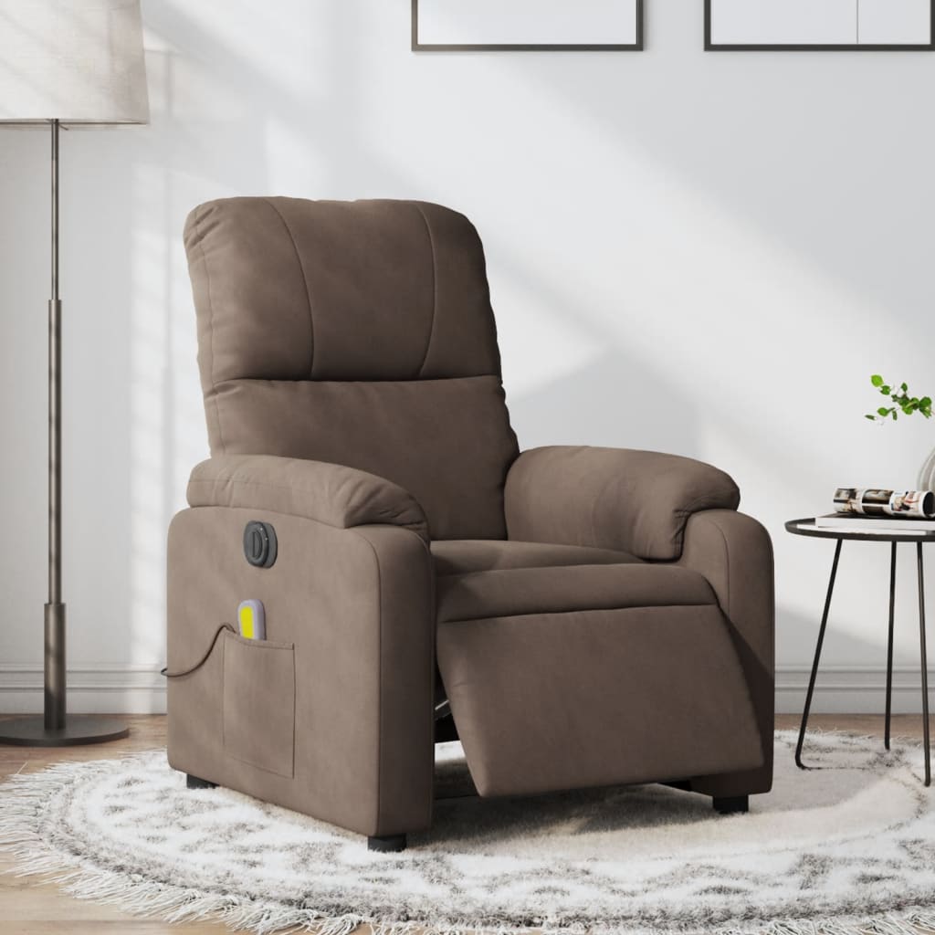 Electric Massage Recliner Chair Brown Microfiber Fabric