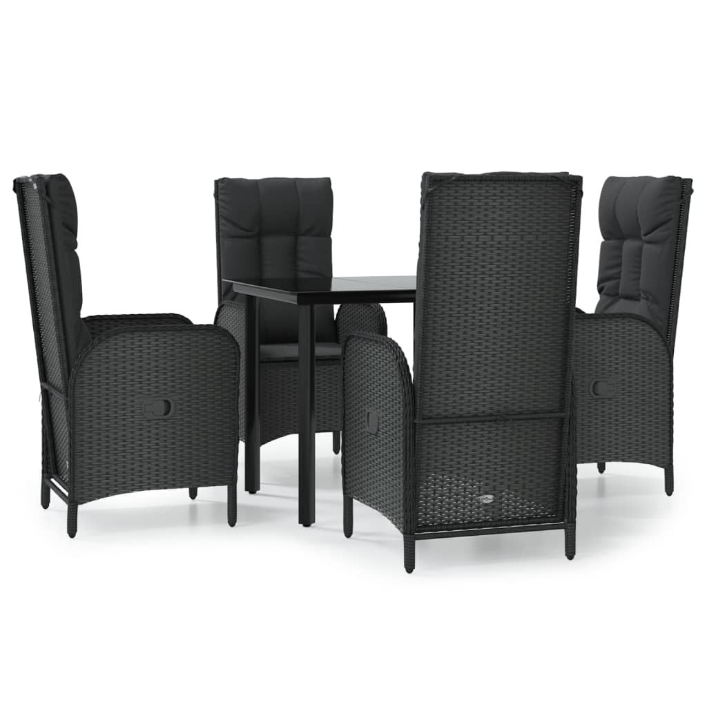 5 Piece Patio Dining Set with Cushions Black Poly Rattan