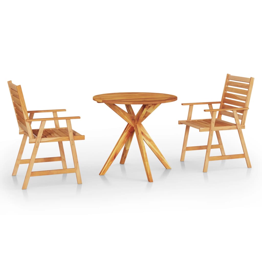 3 Piece Patio Dining Set Solid Wood Acacia