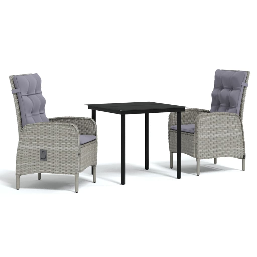 3 Piece Patio Dining Set with Cushions Gray and Black