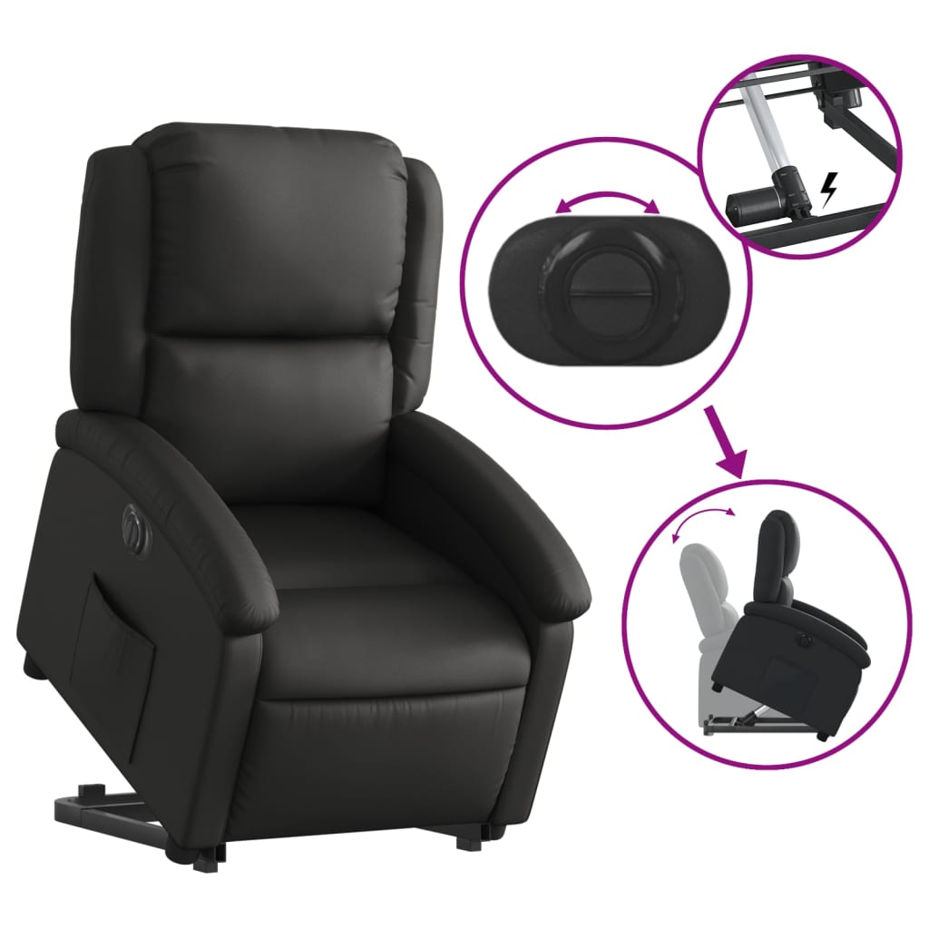 Electric Stand up Recliner Chair Black Real Leather