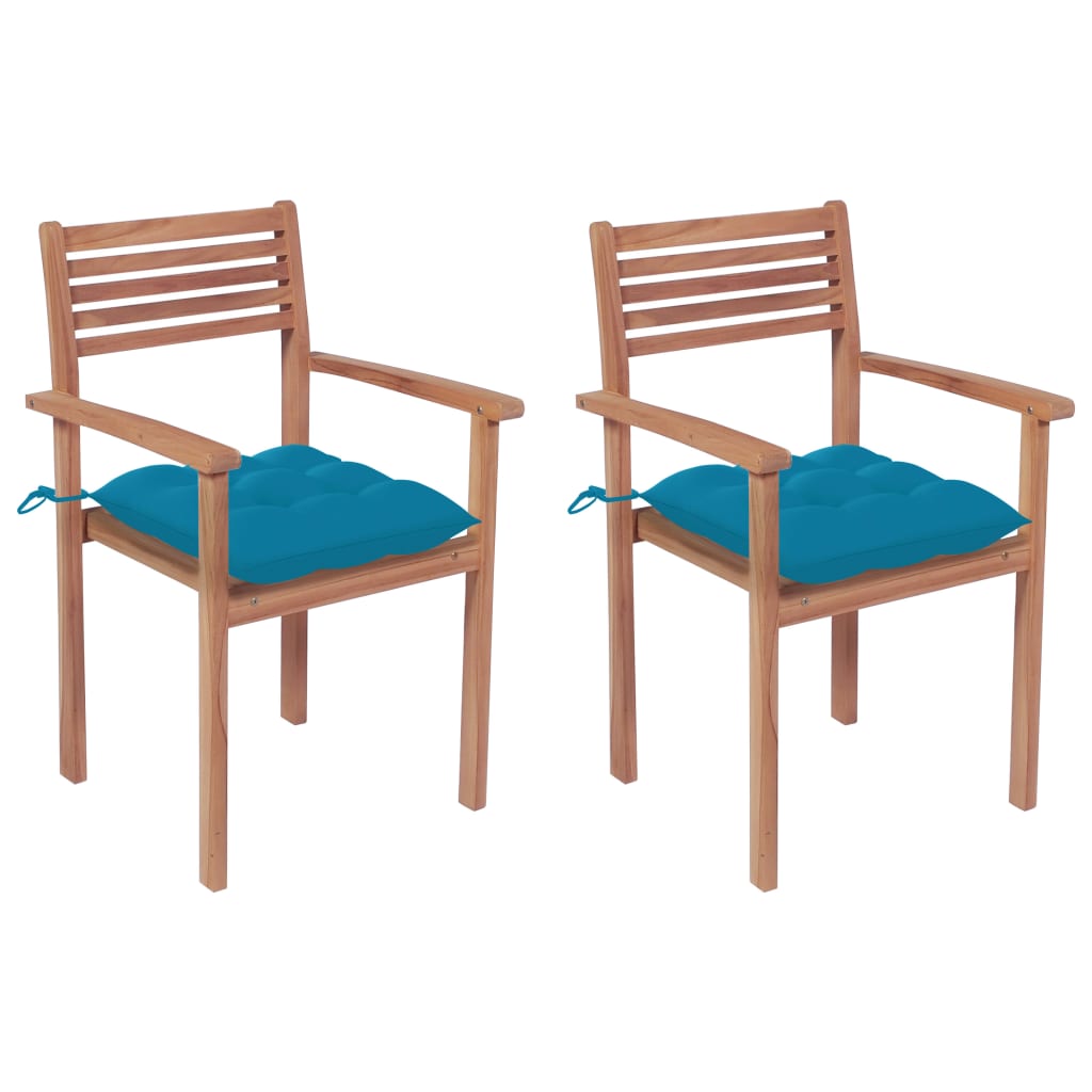 Patio Chairs 2 pcs with Light Blue Cushions Solid Teak Wood