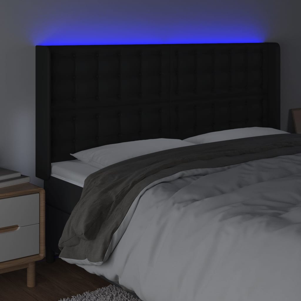 LED Headboard Black 57.9"x6.3"x46.5"/50.4" Faux Leather