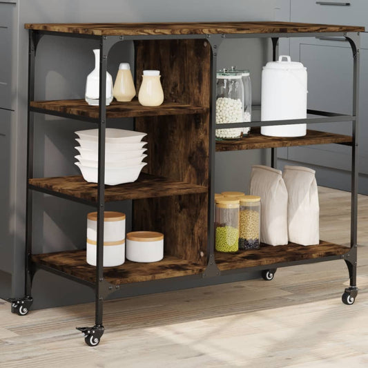 Kitchen Trolley Smoked Oak 39.4"x17.7"x35.2" Engineered Wood