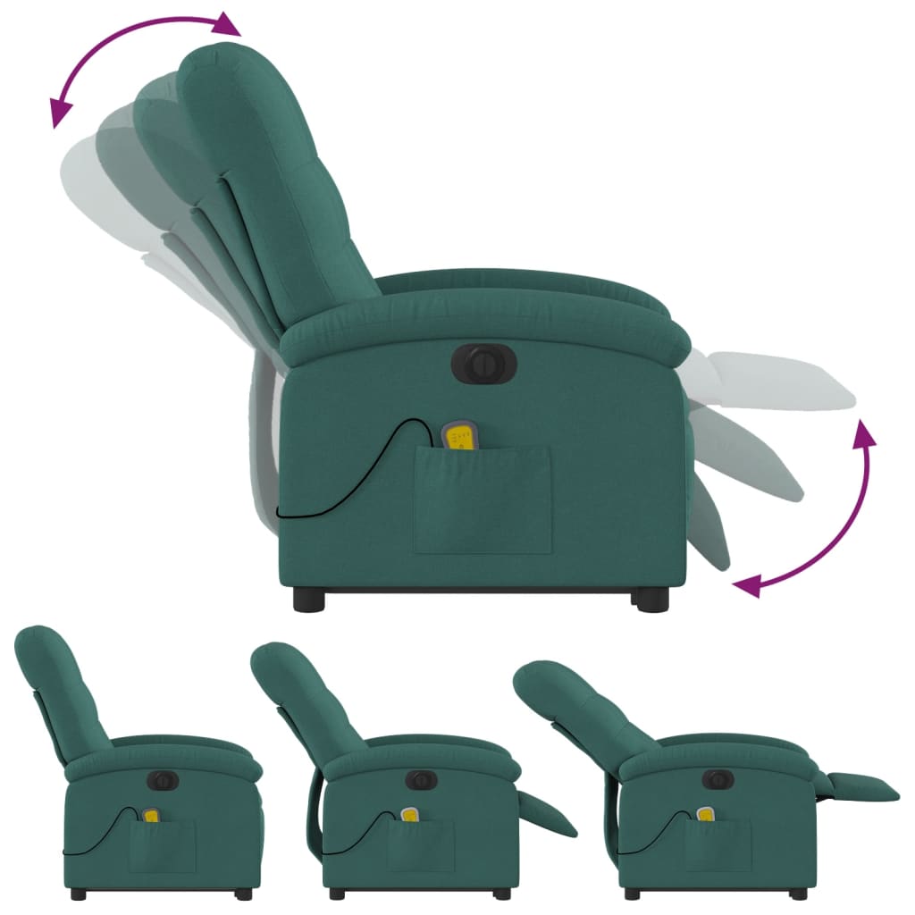 Electric Stand up Massage Recliner Chair Dark Green Fabric