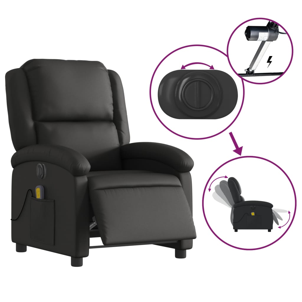 Electric Massage Recliner Chair Black Real Leather