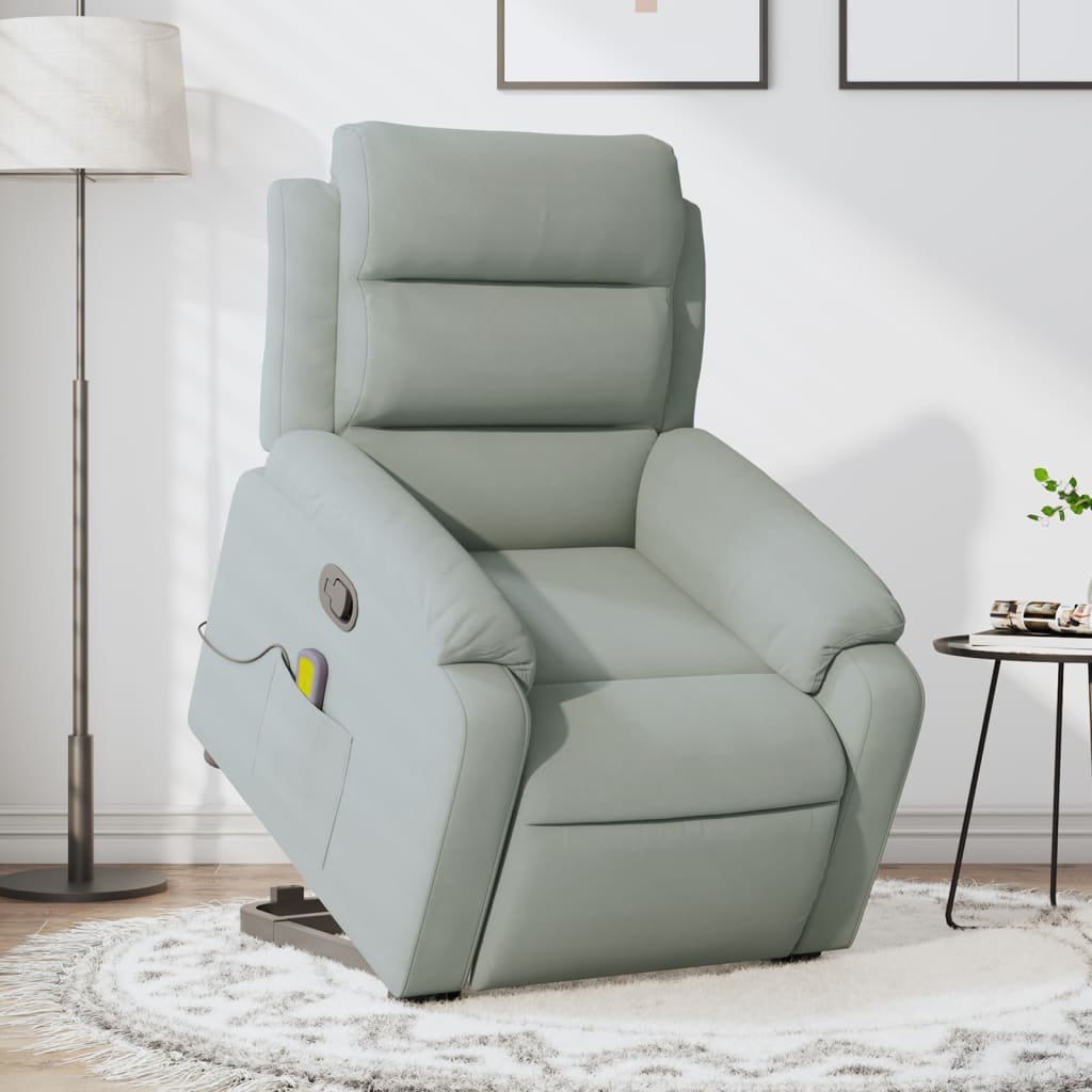 Stand up Massage Recliner Chair Light Gray Velvet