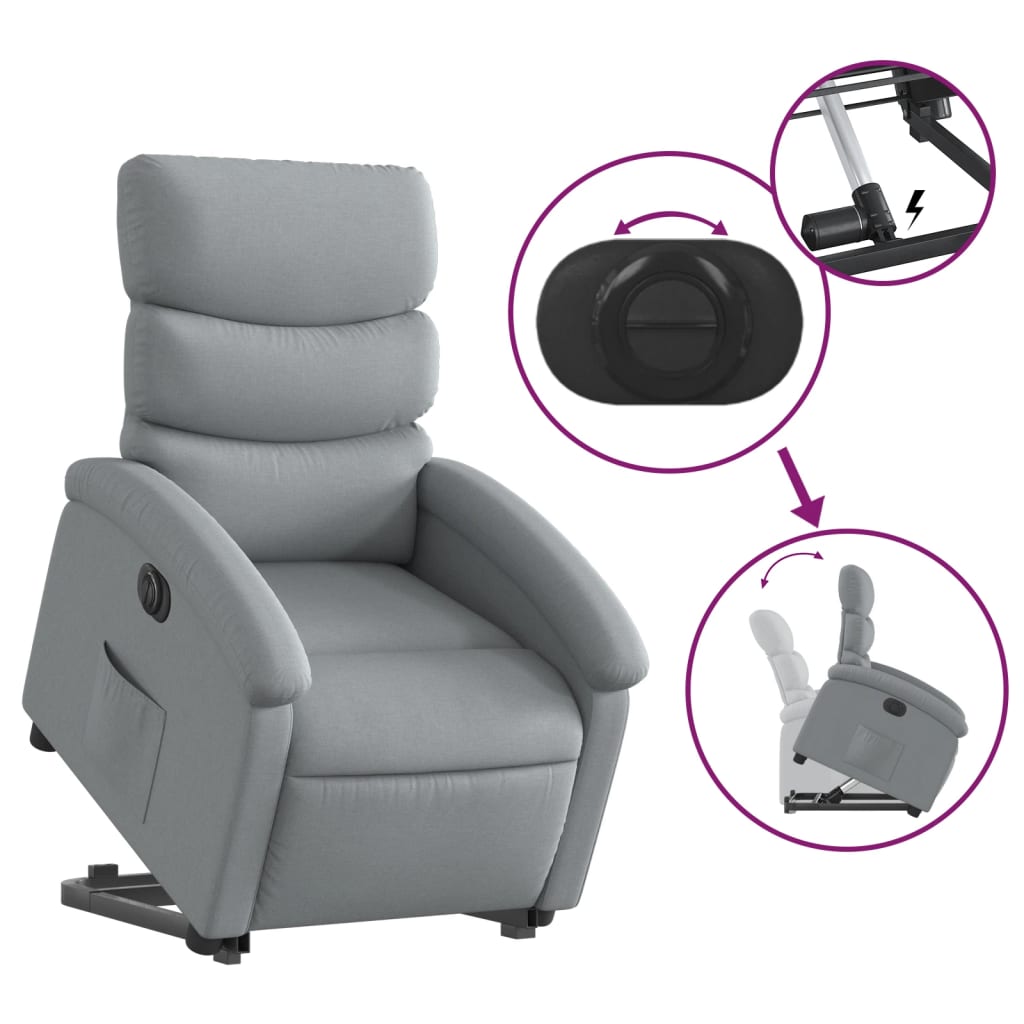 Electric Stand up Recliner Chair Light Gray Fabric