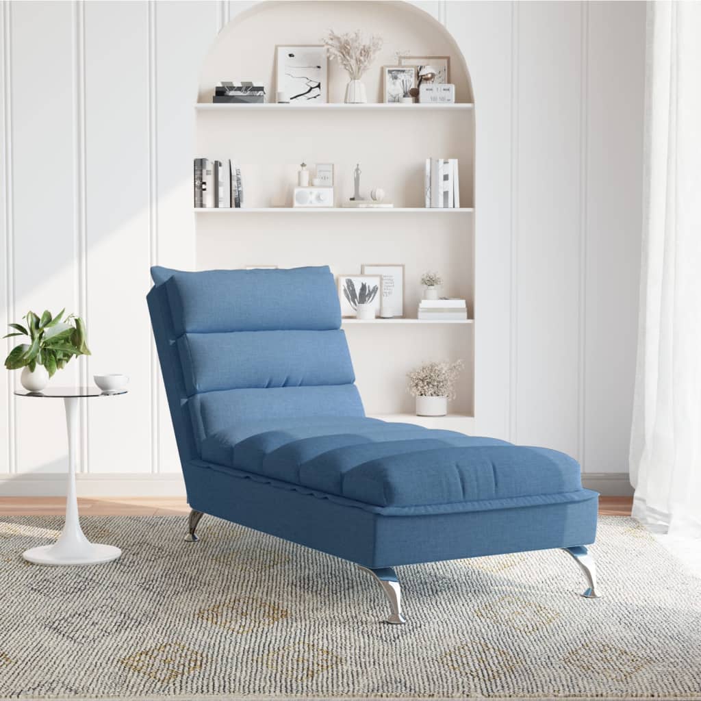 Chaise Lounge with Cushions Blue Fabric