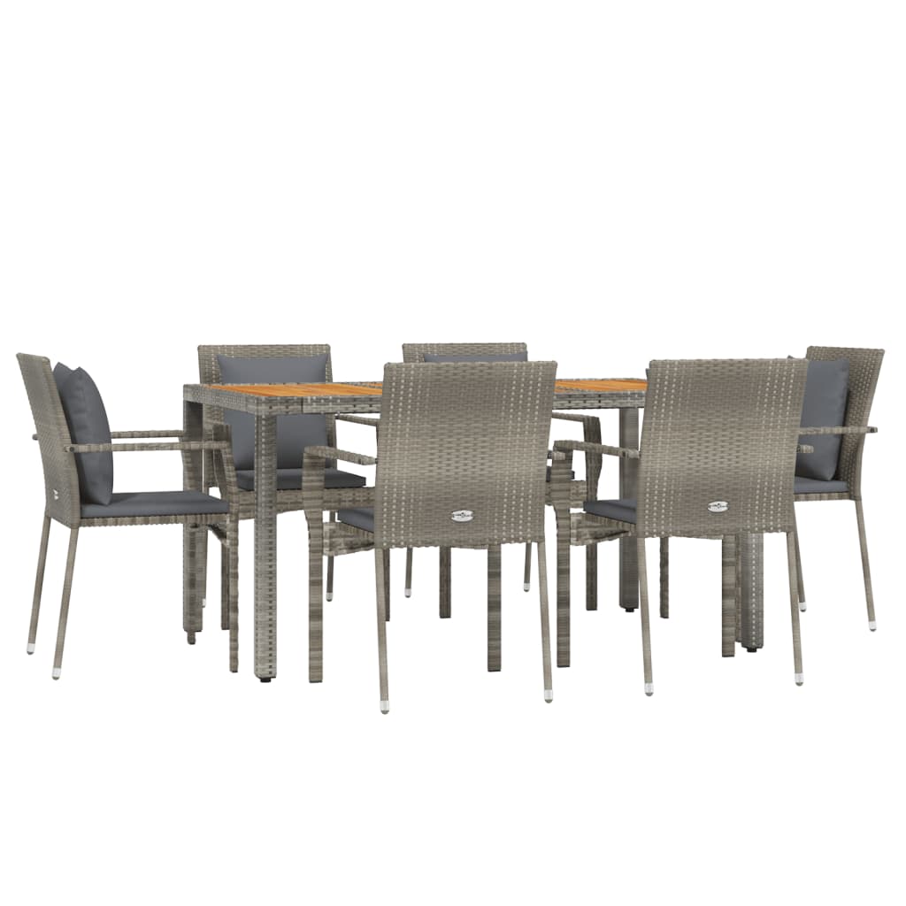 7 Piece Patio Dining Set with Cushions Gray Poly Rattan