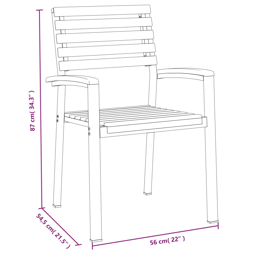 Stackable Patio Chairs 4 pcs Solid Wood Acacia and Metal