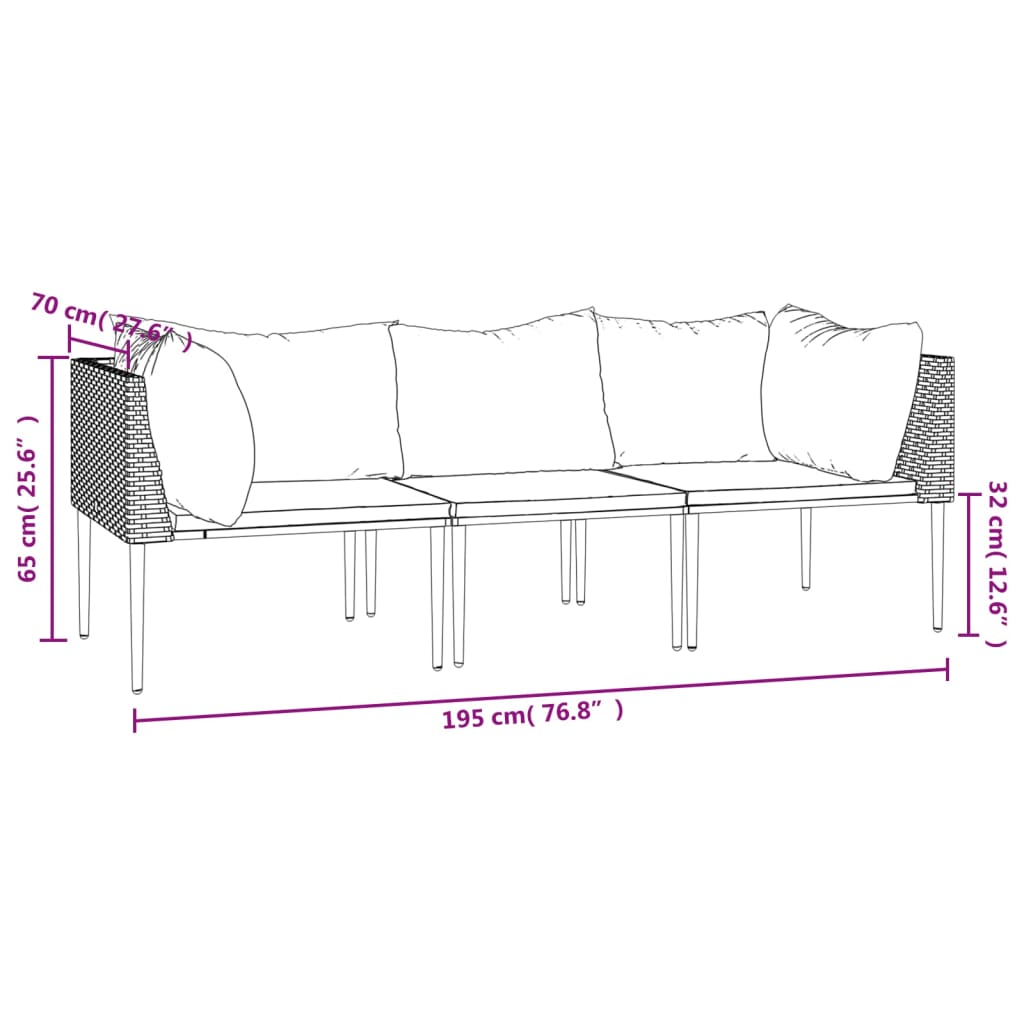 3 Piece Patio Lounge Set with Cushions Gray Poly Rattan