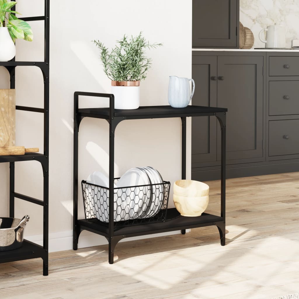 Kitchen Trolley Black 23.8"x12.2"x28.5" Engineered Wood