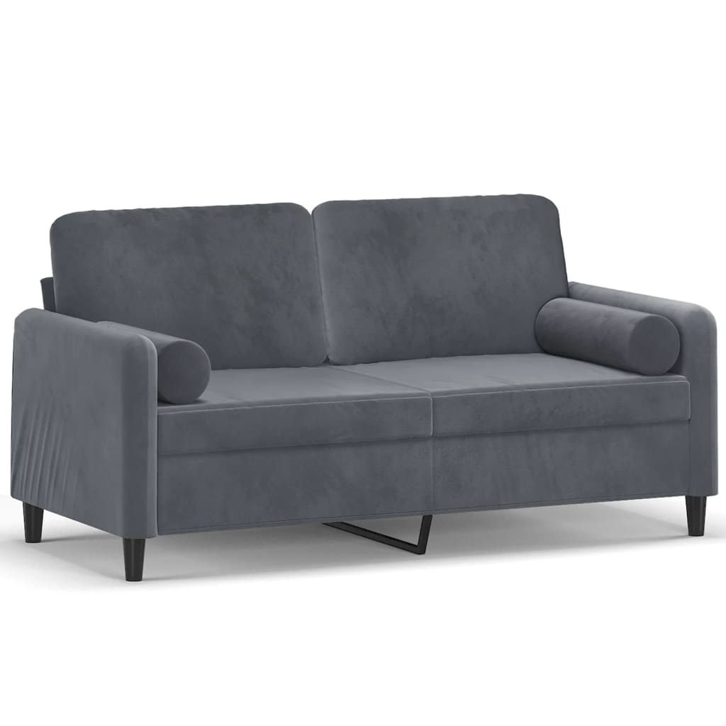 2-Seater Sofa with Throw Pillows Dark Gray 55.1" Velvet