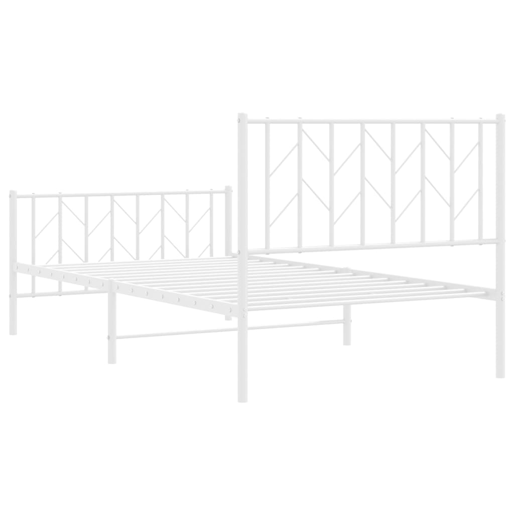 Metal Bed Frame without Mattress with Footboard White 39.4"x78.7"