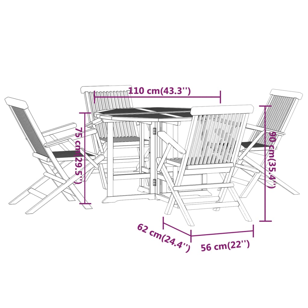 5 Piece Folding Patio Dining Set Solid Wood Teak