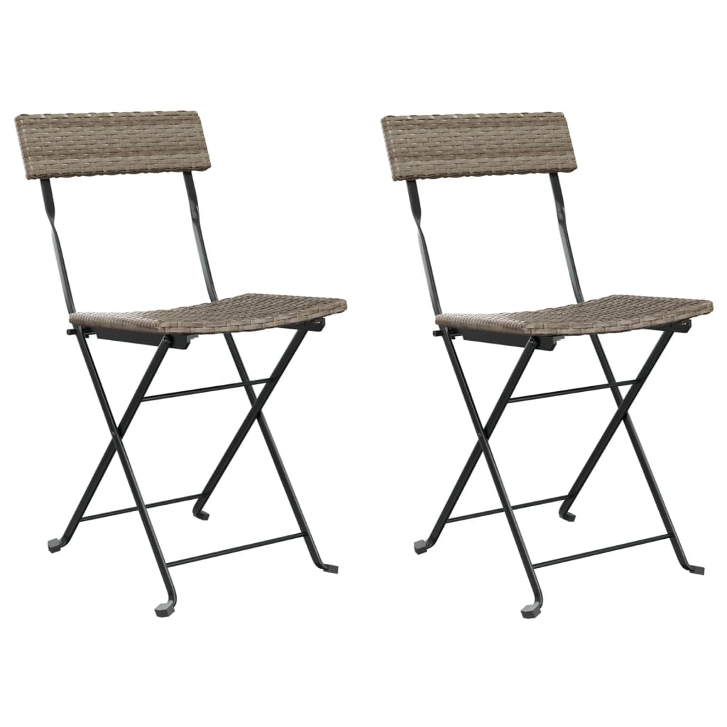 Folding Bistro Chairs 2 pcs Gray Poly Rattan and Steel