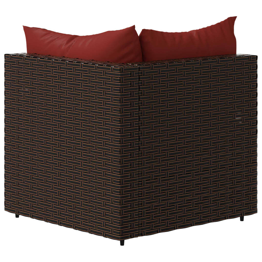 Patio Corner Sofa with Cushions Brown Poly Rattan