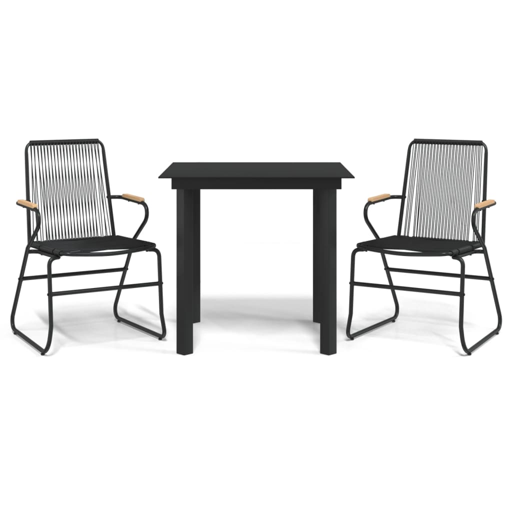 3 Piece Patio Dining Set Black PVC Rattan