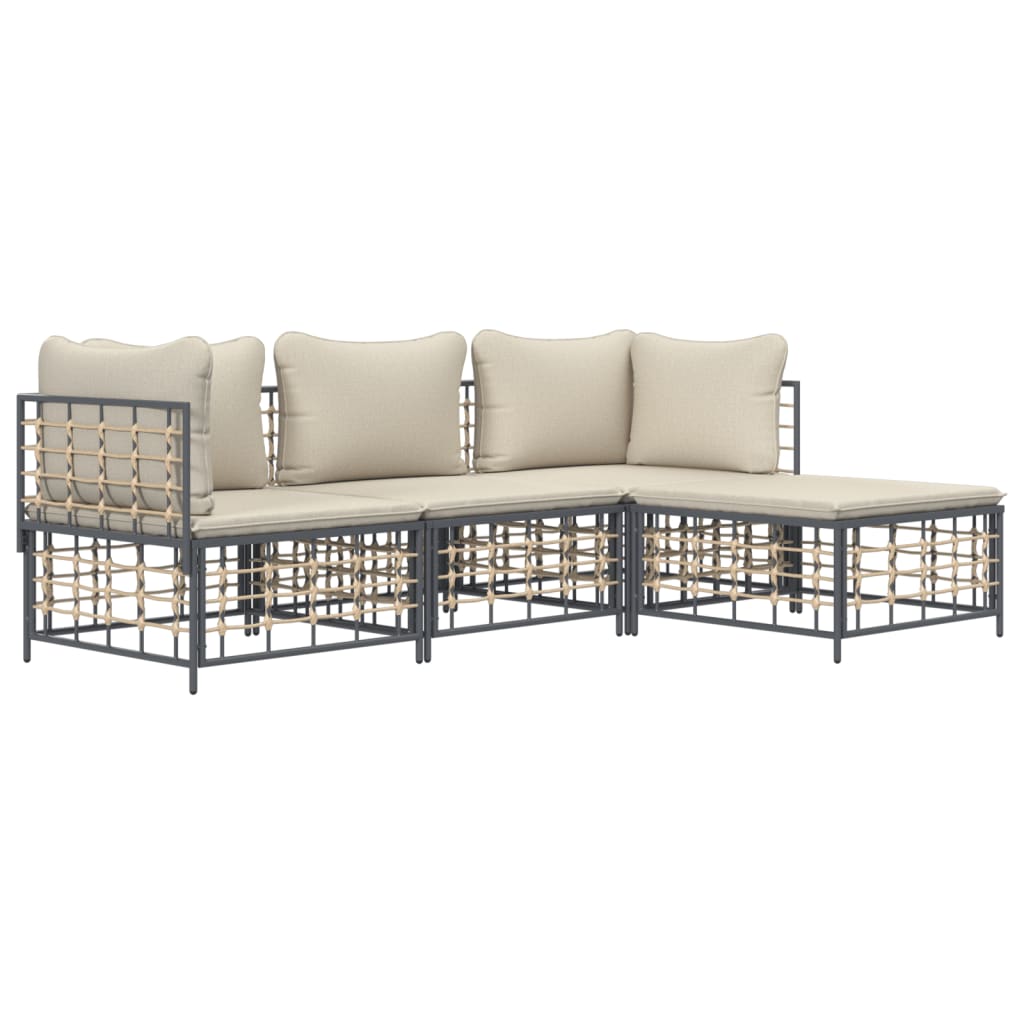 4 Piece Patio Lounge Set with Cushions Anthracite Poly Rattan