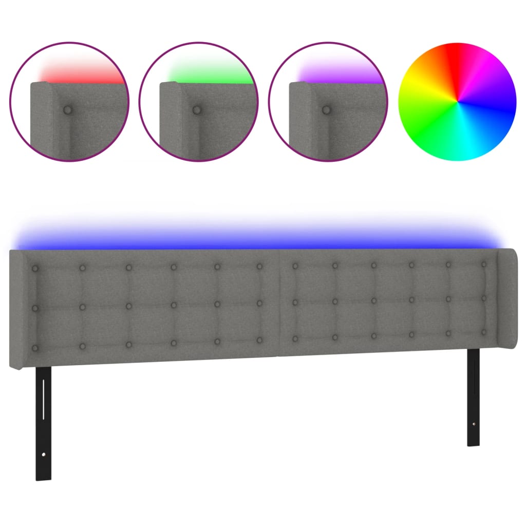 LED Headboard Dark Gray 64.2"x6.3"x30.7"/34.6" Fabric