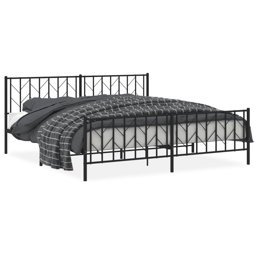 Metal Bed Frame without Mattress with Footboard Black 76"x79.9"