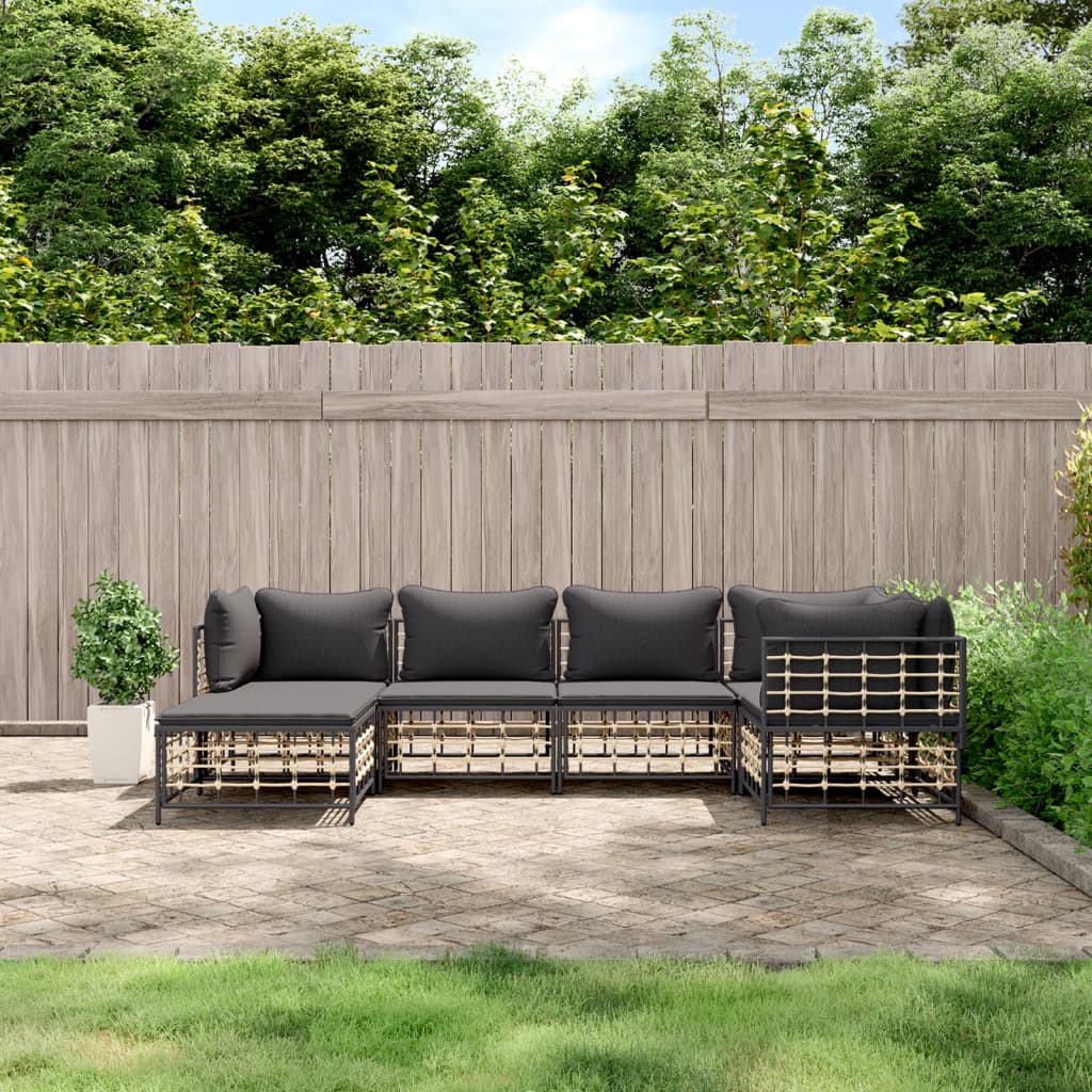 6 Piece Patio Lounge Set with Cushions Anthracite Poly Rattan