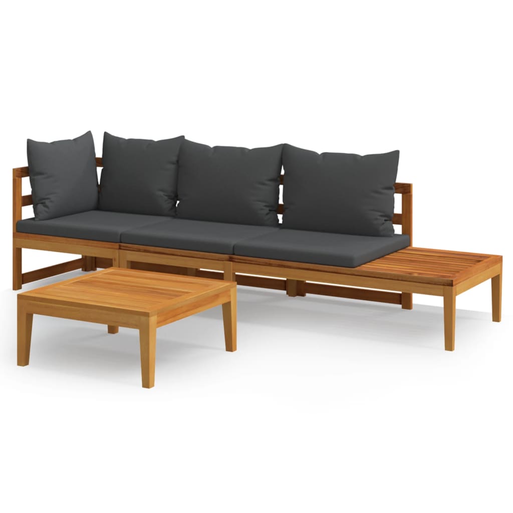 3 Piece Patio Lounge Set with Dark Gray Cushions Acacia Wood