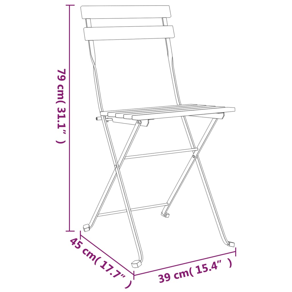 Folding Bistro Chairs 4 pcs Solid Wood Teak and Steel