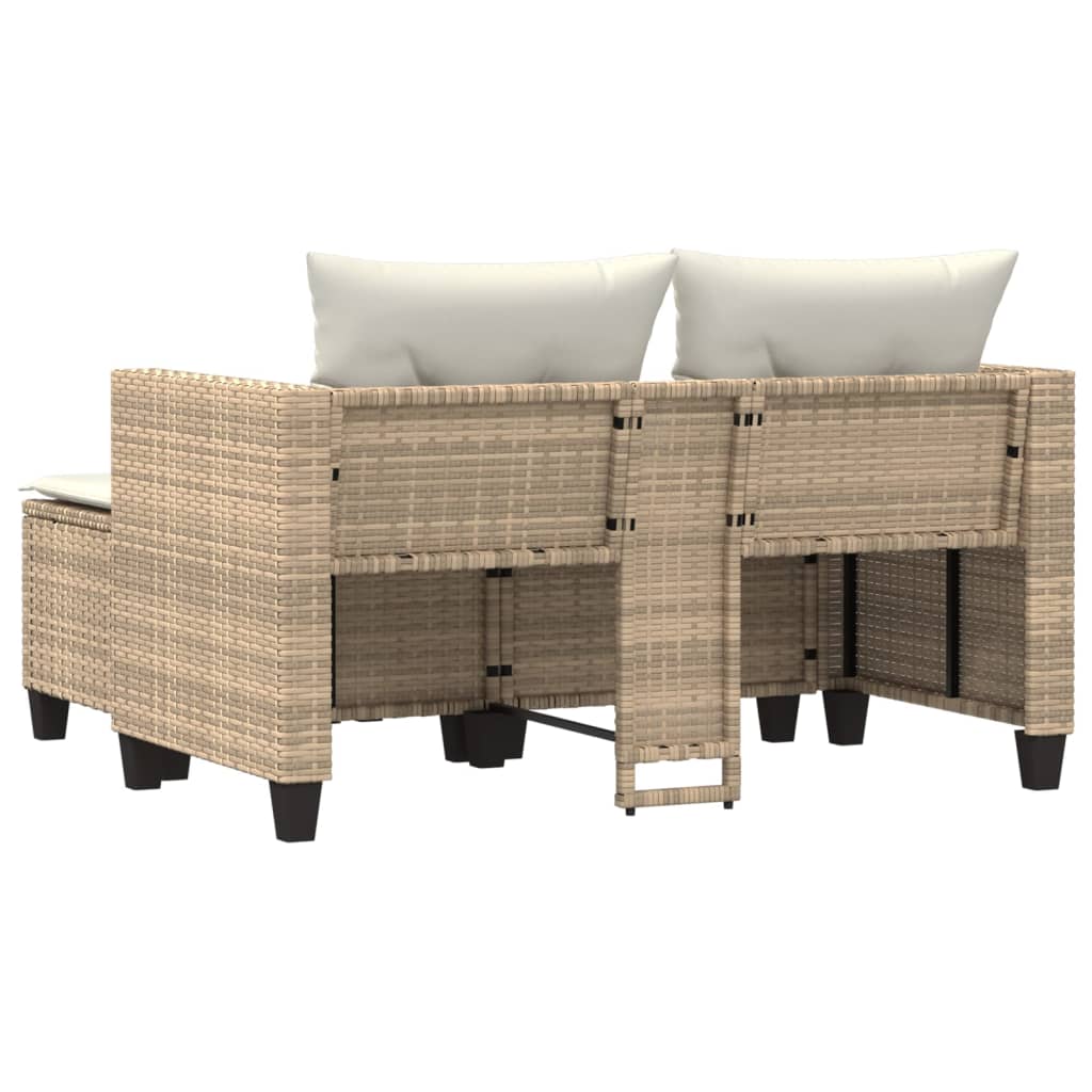 Patio Sofa 2-Seater with Stools Beige Poly Rattan