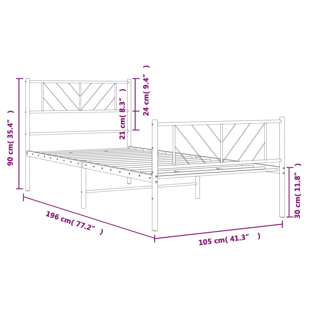 Metal Bed Frame without Mattress with Footboard Black 39.4"x74.8"