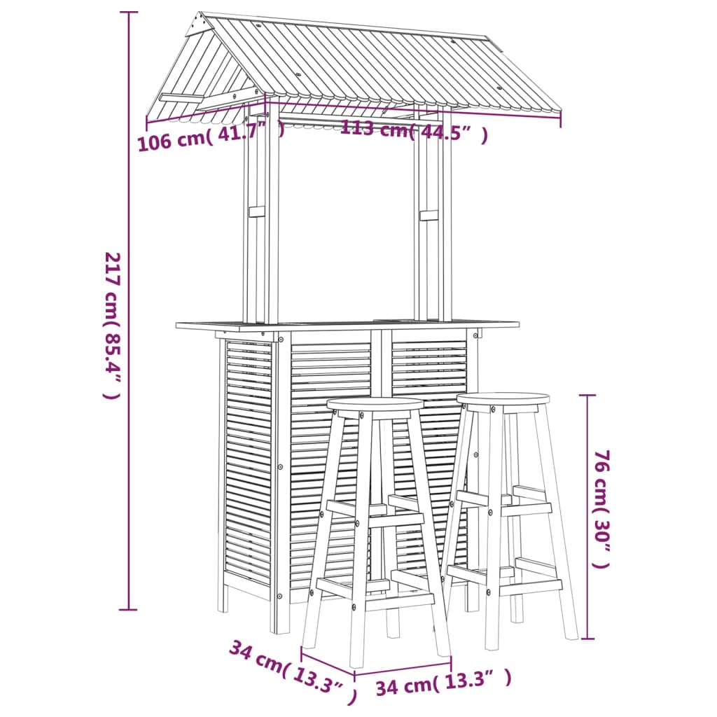 3 Piece Patio Bar Set Solid Wood Acacia