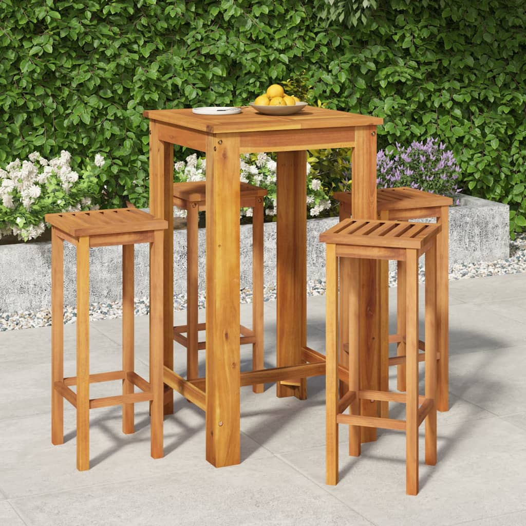 5 Piece Patio Bar Set Solid Wood Acacia