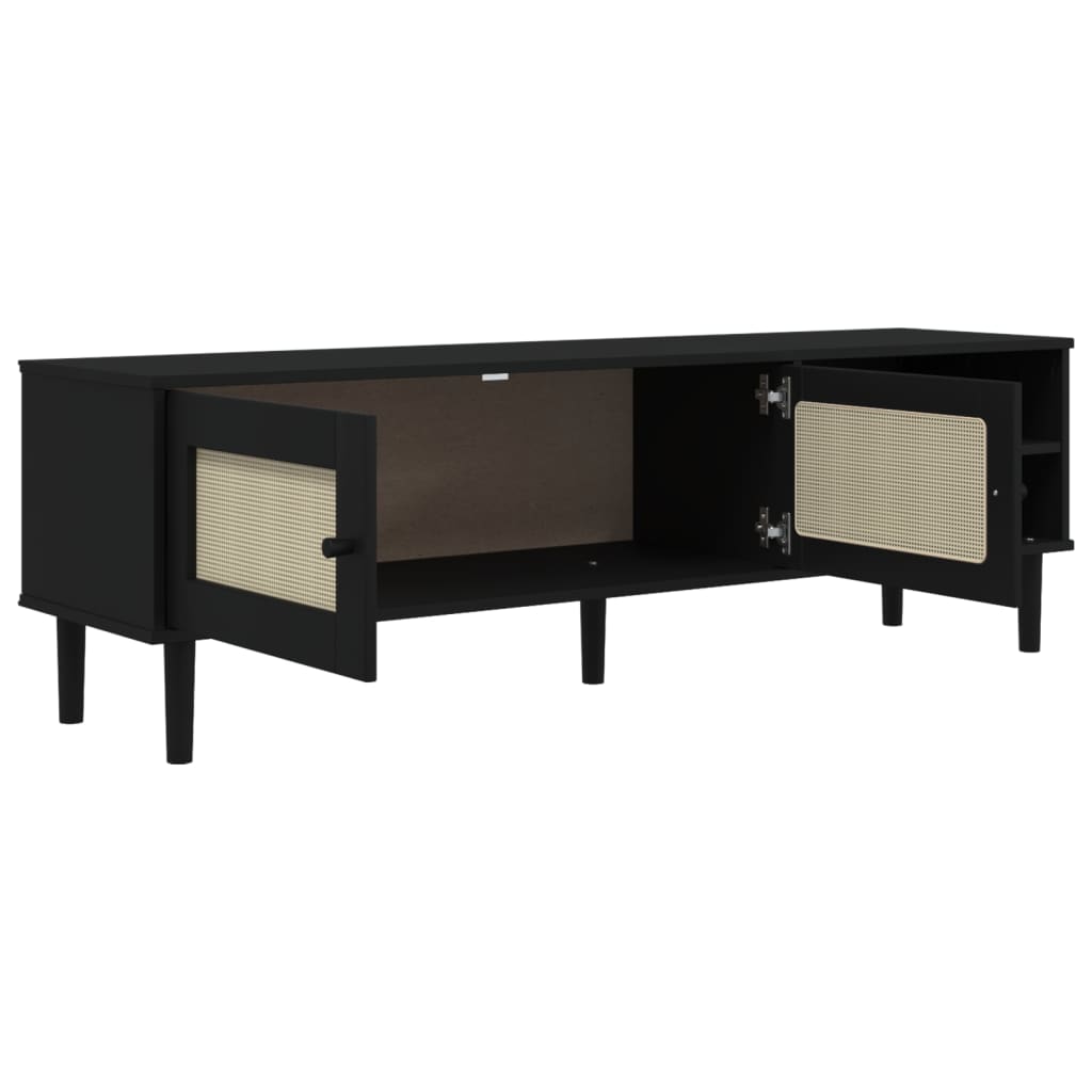 TV Stand SENJA Rattan Look Black 62.2"x15.7"x19.3" Solid Wood Pine