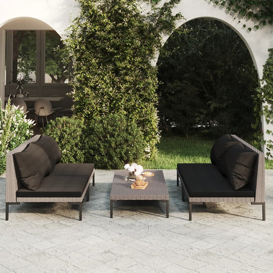 5 Piece Patio Lounge Set with Cushions Poly Rattan Dark Gray